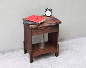 Live Edge Walnut Nightstand with Drawer: Mid Century Bedside Table