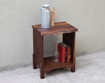 Mid Century Modern Walnut End Table, Side Table with Large Cubby Opening