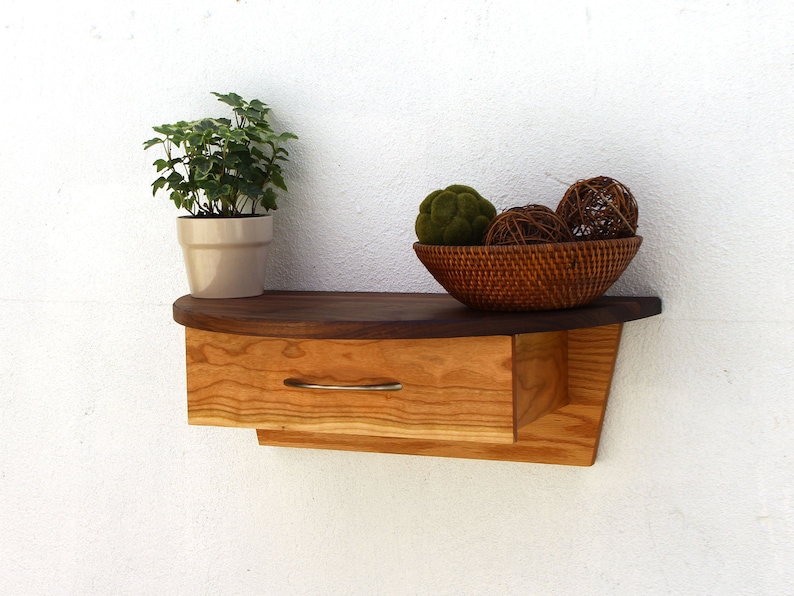 Entryway Floating Shelf With Drawer Walnut Cherry Wooden Etsy