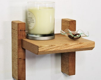 Solid Red Oak Display Shelf, Small Holding Shelf with Easy Install Keyhole Hooks