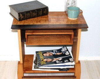 Night Table, End Table Walnut Accent Bedroom Nightstand, Mid Century Modern Solid Wood Bedside Unit, Cherry Walnut Bedside Console with Legs