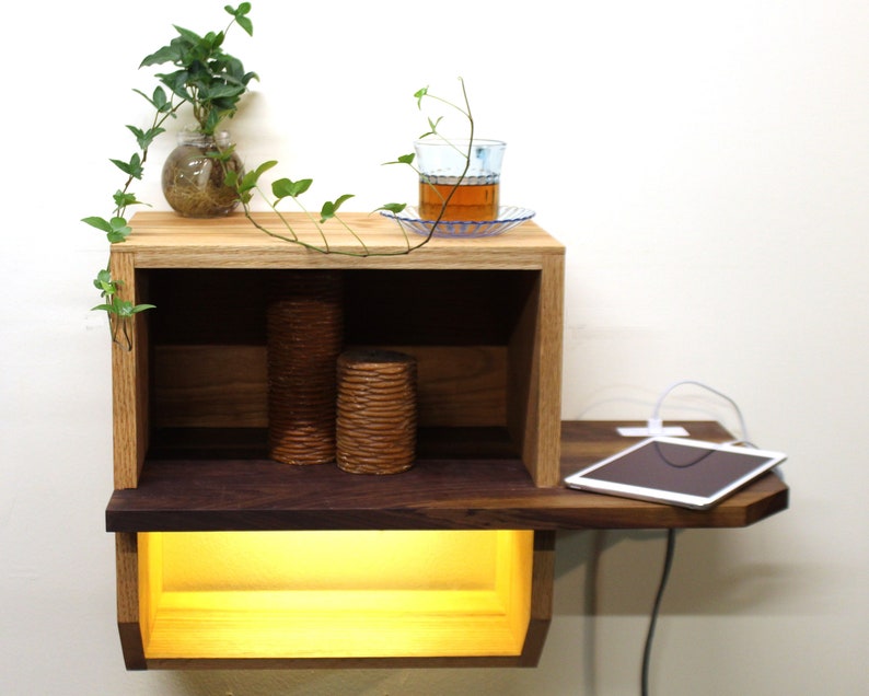 Bedside Shelf With USB Charging & LED Lighting Floating Etsy