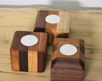 Tea Light Candle Holder, Solid Wood Candle Stand