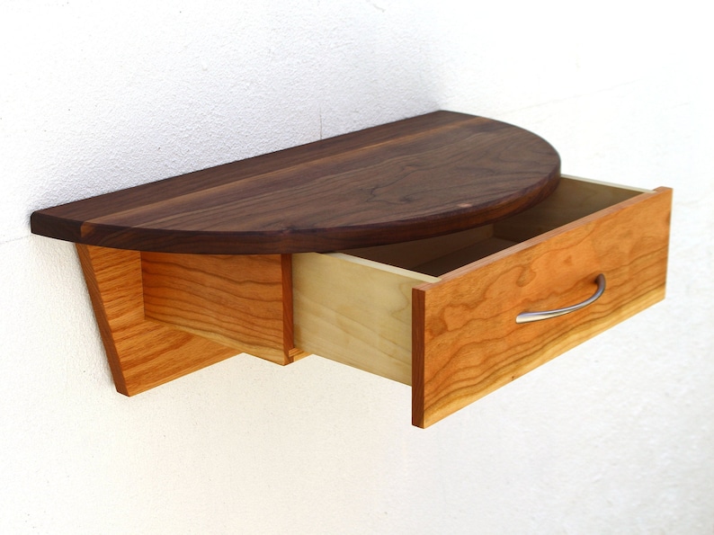 Entryway Floating Shelf With Drawer Walnut Cherry Wooden Etsy