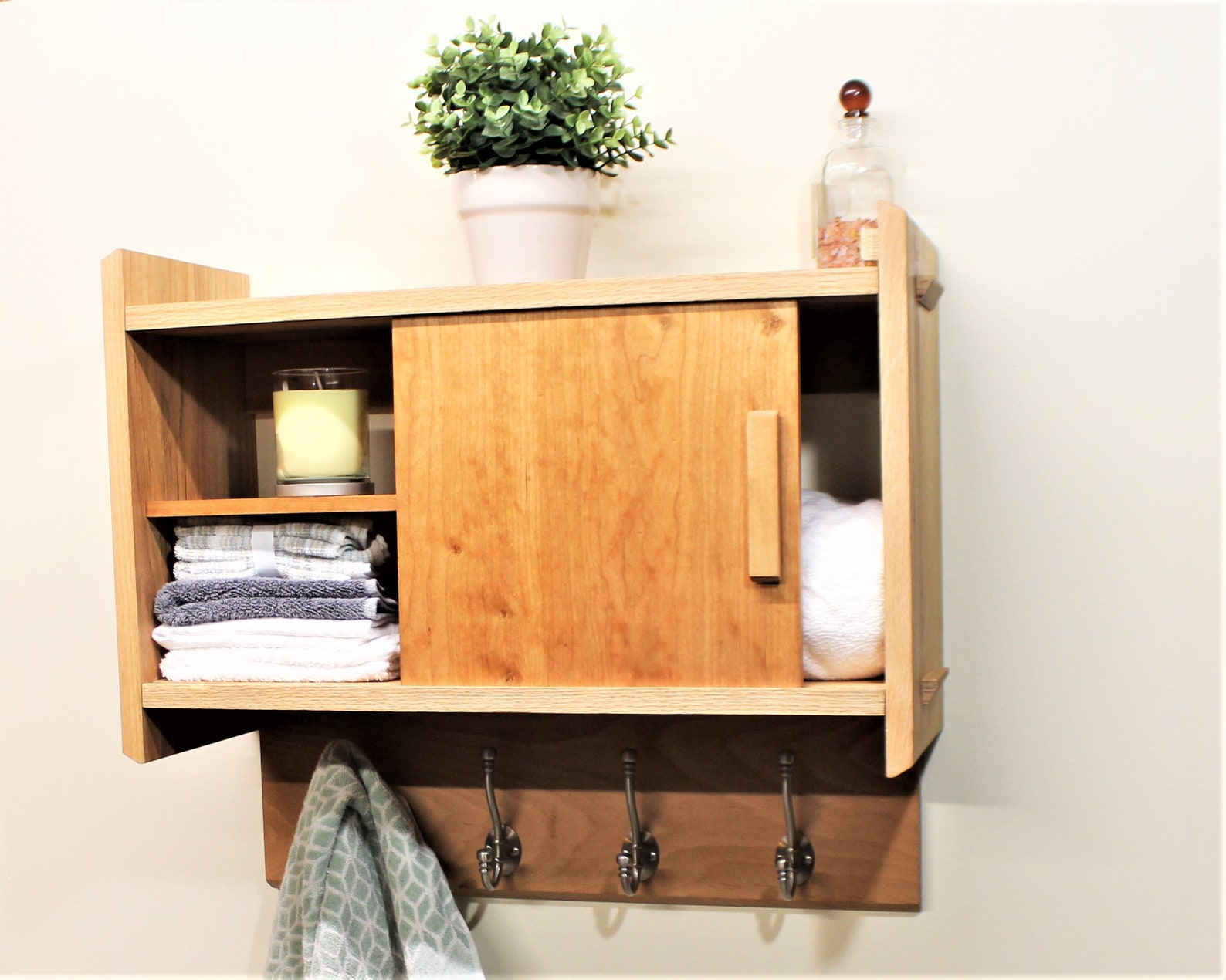 Mid-centruy Modern Coat Hanger With Cabinet Storage Bathroom - Etsy