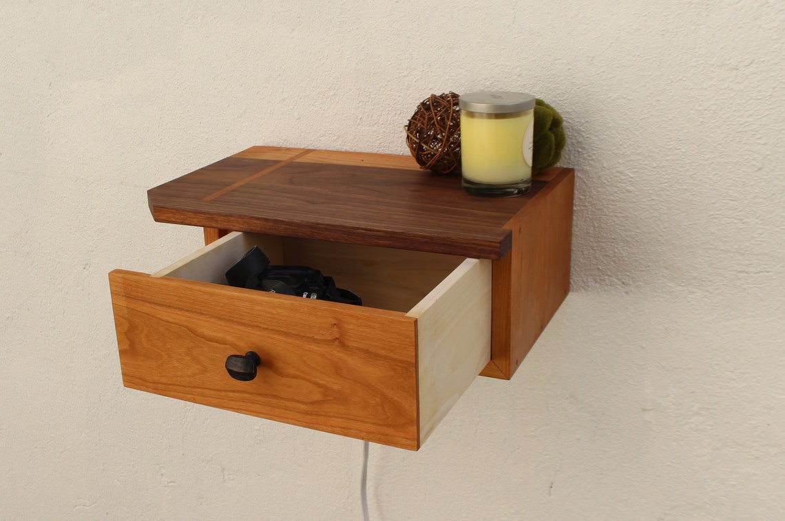 USB Nightstand With Drawer Modern Floating Bedside Table With Etsy