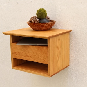 Night Table with Shelf and Drawer, Hidden Mount Bedside Table, Floating Nightstand, Wall Mounted Night Table, Bedside Console Table