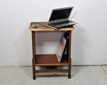 Contemporary Walnut and Cherry Night Table with Tripod Legs