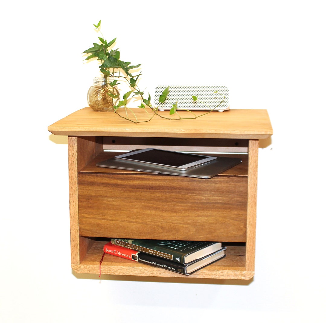 Night Table With Shelf and Drawer, Hidden Mount Bedside Table, Floating