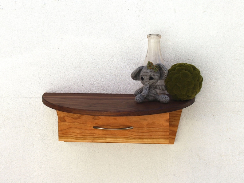 Entryway Floating Shelf With Drawer Walnut Cherry Wooden Etsy