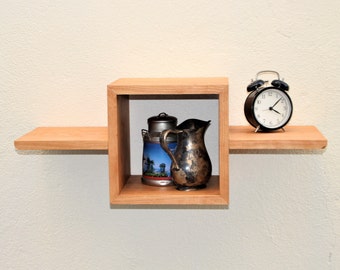 Cherry Wood Floating Cube Shelf with Hidden Mount