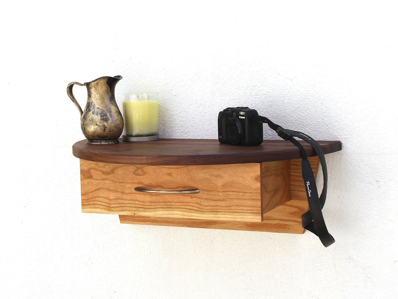 Entryway Floating Shelf With Drawer Walnut Cherry Wooden Etsy