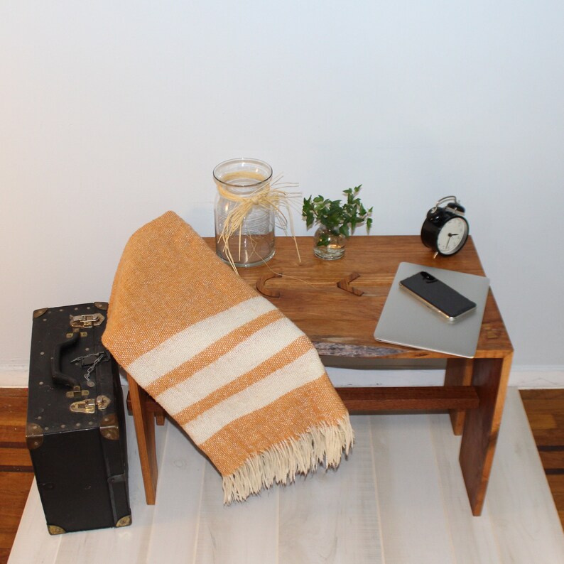 Rustic Cherry Wood Bench With Teak Inlays and Sapele Braces, Large ...