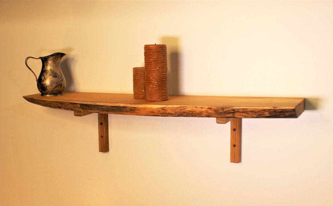 Live Edge Thick Wood Shelf Wide Solid Wood Shelf With Bracket Etsy