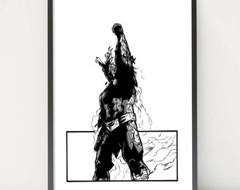 My Hero Acade All Might Anime Black And White Statement A4 Print My Hero Acade All Might Anime Black And White Statement A4 Print