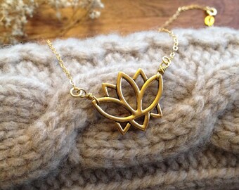 Gold Color Pewter Lotus Flower Charm Suspension Necklace 925 Sterling Silver Symbol of Yoga/Zen/Meditation/Buddhism Practice