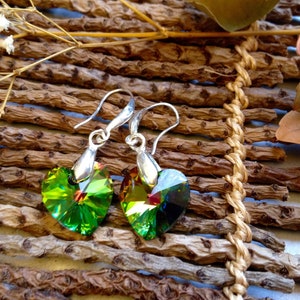 Swarovski Xilion Heart Crystal Pendant Silver Filled Wire Hook Earring Rainbow (Vitrail Medium)