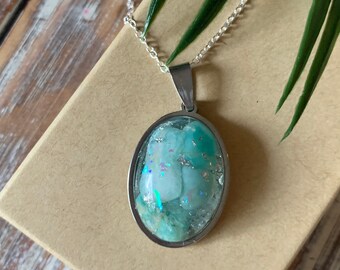 Amazonite Orgone Opalite Pendant Gold Necklace Orgonite EMF Protection Healing Energy Divine feminine