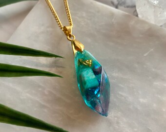 Amazonite Orgone Opalite Pendant Gold Necklace Orgonite EMF Protection Healing Energy Divine feminine
