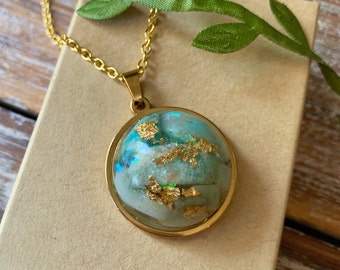 Amazonite Orgone Opalite Pendant Gold Necklace Orgonite EMF Protection Healing Energy Divine feminine