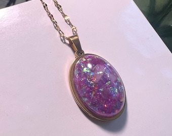 Amethyst Orgonite - purple iridescent pendant - purple crystal resin Healing Energy Necklace