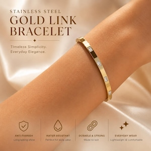 Pulsera minimalista de acero inoxidable dorado, resistente al agua, apilable, ideal para uso diario, para muñecas pequeñas...