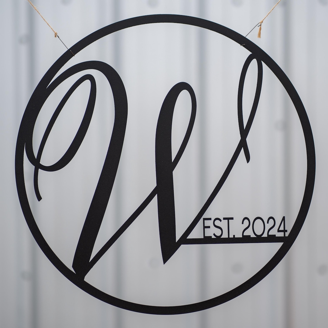 Farmhouse Metal Circle Monogram Sign | Personalized Name, Established Date - Black, 20 Inches