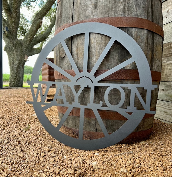 Wagon Wheel Family Name Sign | FREE SHIPPING | Personalized Metal Monogram | Anniversary Gift| rustic decor | metal sign