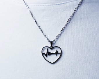 Collier pendentif cœur avec battement de cœur acier inoxydable