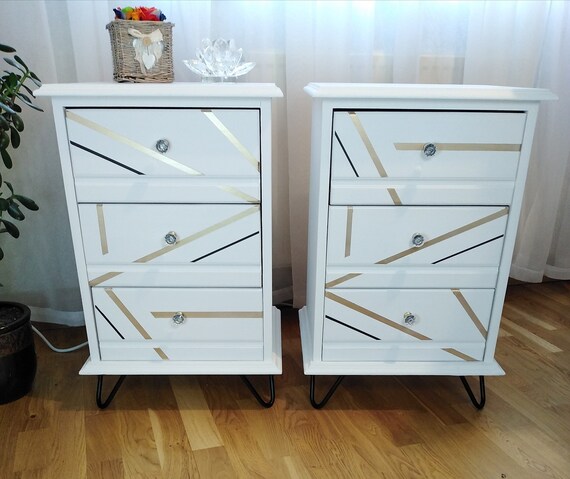 NOW SOLD Made to Order Upcycled Hand painted Bedside Cabinets