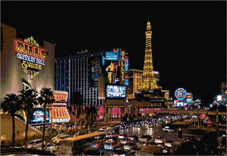 Full Coverage Cross Stitch Pattern Las Vegas Strip Etsy