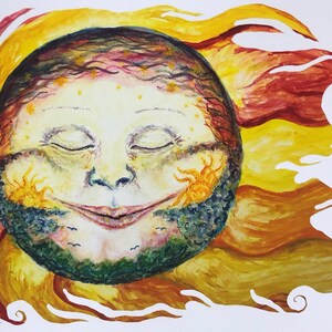 Sun Dreams Giclee Art Print, Happy Dreaming Sun Watercolor Painting, Whimsical Children’s Wall Art