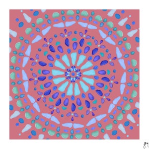 Sea Glass Mosaic Sun Giclee Art Print, Mandala Digital Design, Boho Wall Art
