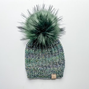 Luxury Handmade Knit Beanie | Hand-Dyed 100% Merino Wool | Faux Fur Pom