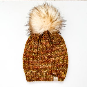 Luxury Handmade Knit Beanie | Hand-Dyed 100% Merino Wool | Faux Fur Pom