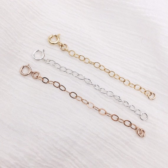 Solid Sterling Silver 3 Open Link Chain Necklace Extender Pink Rose Gold  Plated