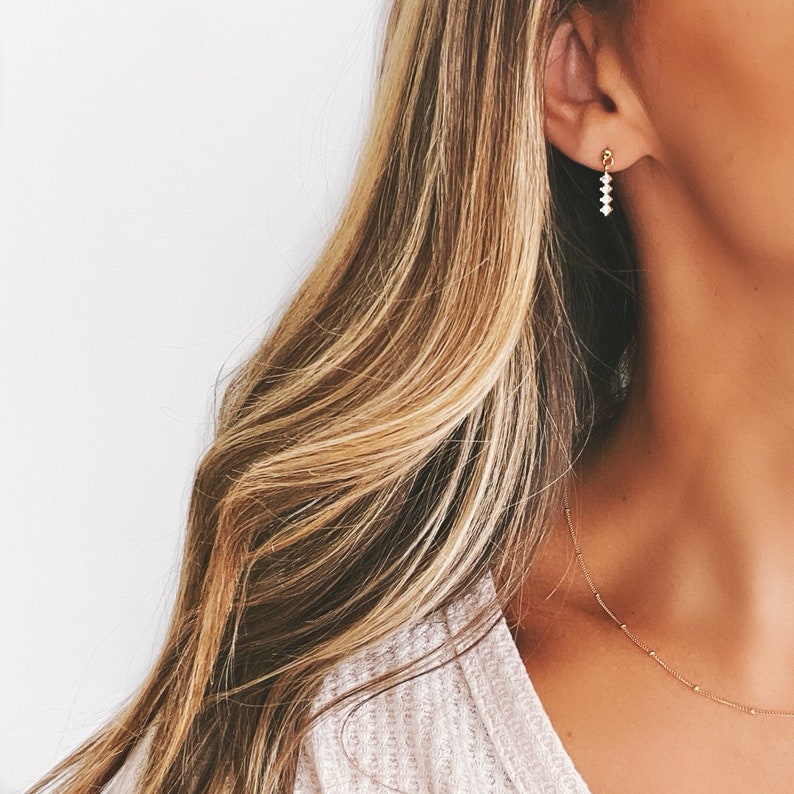 Gold Sparkle Earrings CZ Dangling Stud Earrings 18k Gold Filled