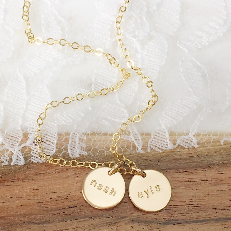 little name disc necklace gold, silver, rose gold mothers day necklace gift for mom baby name necklace 9mm multi disc image 8