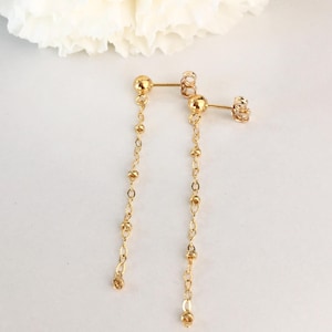 gold dangle chain earrings | dangling chain earrings | 14k gold filled stud earrings | everyday jewelry |modern minimalist earrings | 1 pair