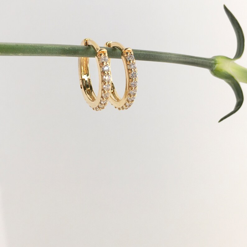 Small Sparkle Gold Hoops Click Huggie Hoop Earrings 18k Gold Filled