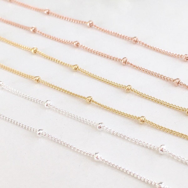 satellite chain necklace | dainty bead necklace | sterling silver gold filled rose gold | layering necklace | 1mm curb chain 1.8mm bead