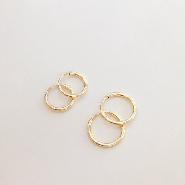 huggie hoops | small gold hoop earrings for women | endless hoops | sleeper hoops | 14k gold filled | hypoallergenic | 1 pair hoops | 1.3mm