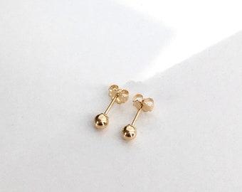 gold filled ball stud earrings | women’s simple stud earrings | small stud earrings for second piercing | studs with push backs | 4mm