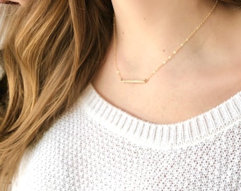 Hammered Dainty Bar Necklace - Sterling Silver, Gold Filled, Rose Gold Filled.