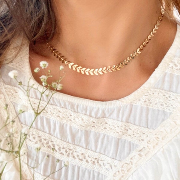 arrow choker necklace | chevron necklace | fishbone necklace | layering necklace | 18k gold filled choker | 6mm
