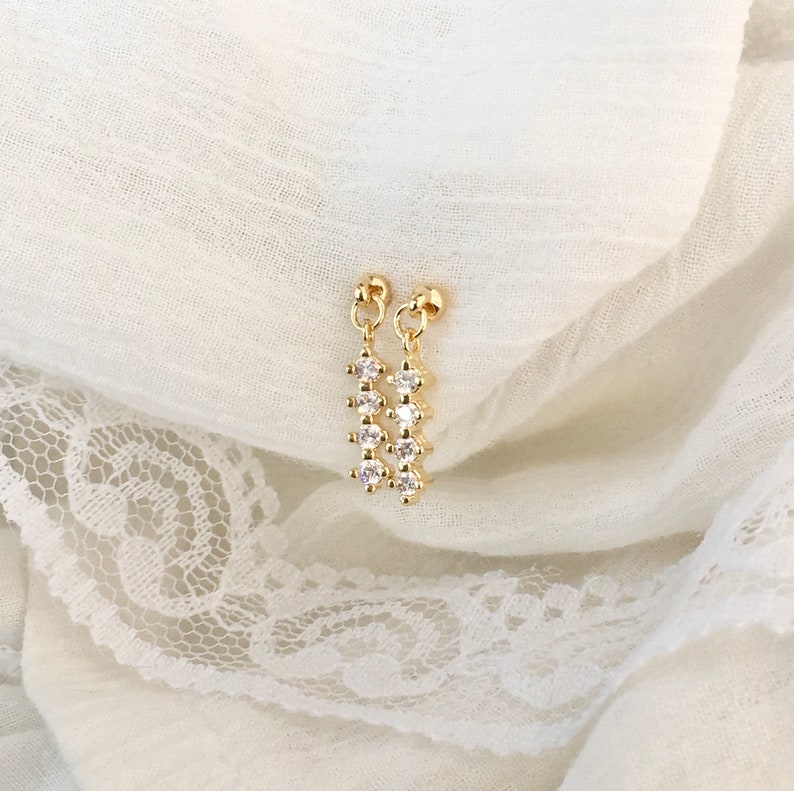 Gold Sparkle Earrings CZ Dangling Stud Earrings 18k Gold Filled