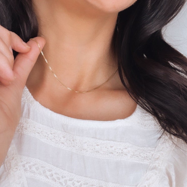 box chain necklace | women’s fine layering necklace | silver box chain | gold filled, rose gold filled | dainty simple minimalist | 1mm