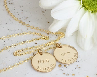 multi disc personalized necklace | customized jewelry for mom, grandma, auntie, friend, sister | gold filled, rose gold, silver | 13mm disc