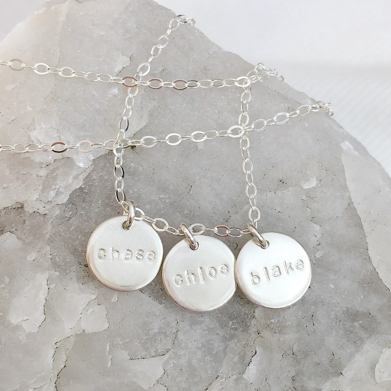 little name disc necklace gold, silver, rose gold mothers day necklace gift for mom baby name necklace 9mm multi disc image 3