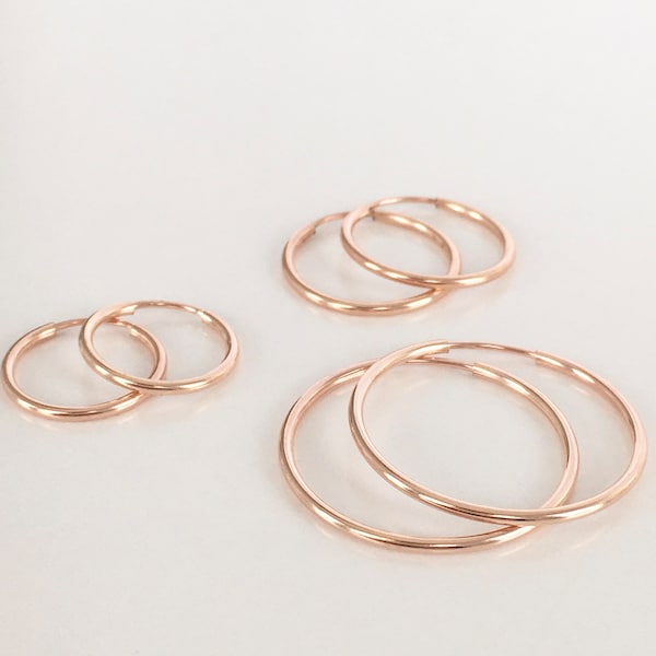 rose gold hoop earrings | dainty endless hoops | rose gold earrings | 14k rose gold filled | 1 pair hoops hypoallergenic | 14mm, 16mm, 24mm